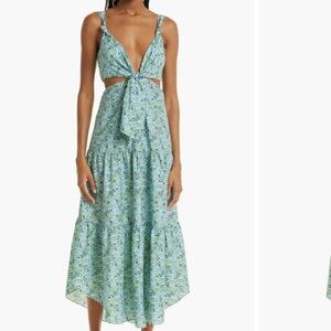 Cinq a Sept Green Tie Front Sundress for Wedding Guest